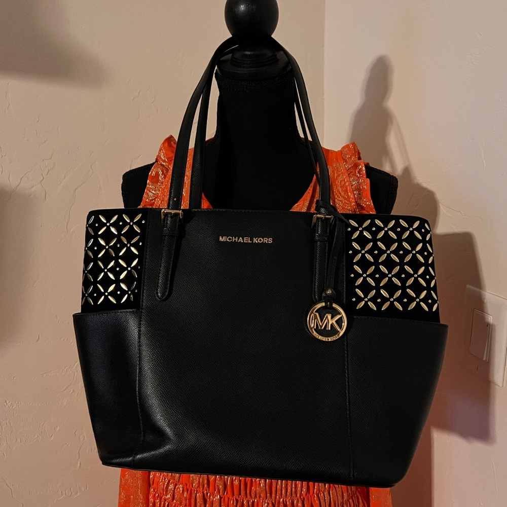 Michael Kors Black Tote with Gold Accents